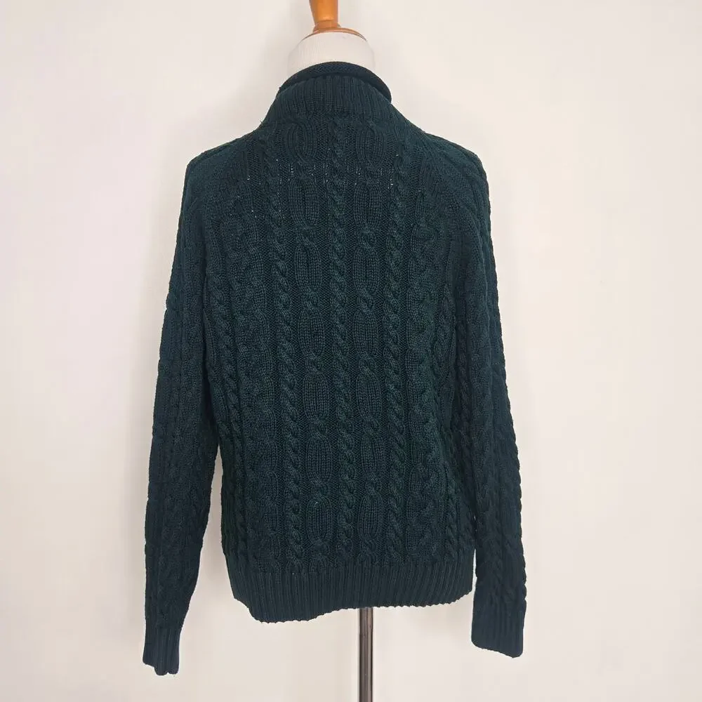 Vintage Roll Neck Cable Knit Sweater Chunky Green Heritage Women Medium